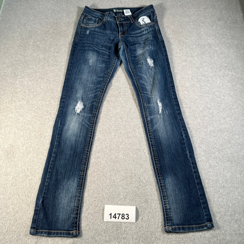 Paris Blues Skinny Leg Jeans Womens 7 Blue Denim Cotton Distressed Everyday Wear